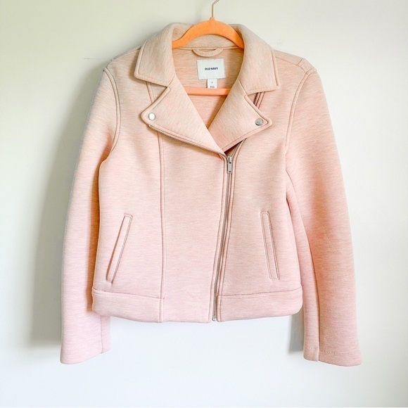 Old Navy Pastel Pink heathered Soft Padded Moto Jacket sz Small - Picture 1 of 8